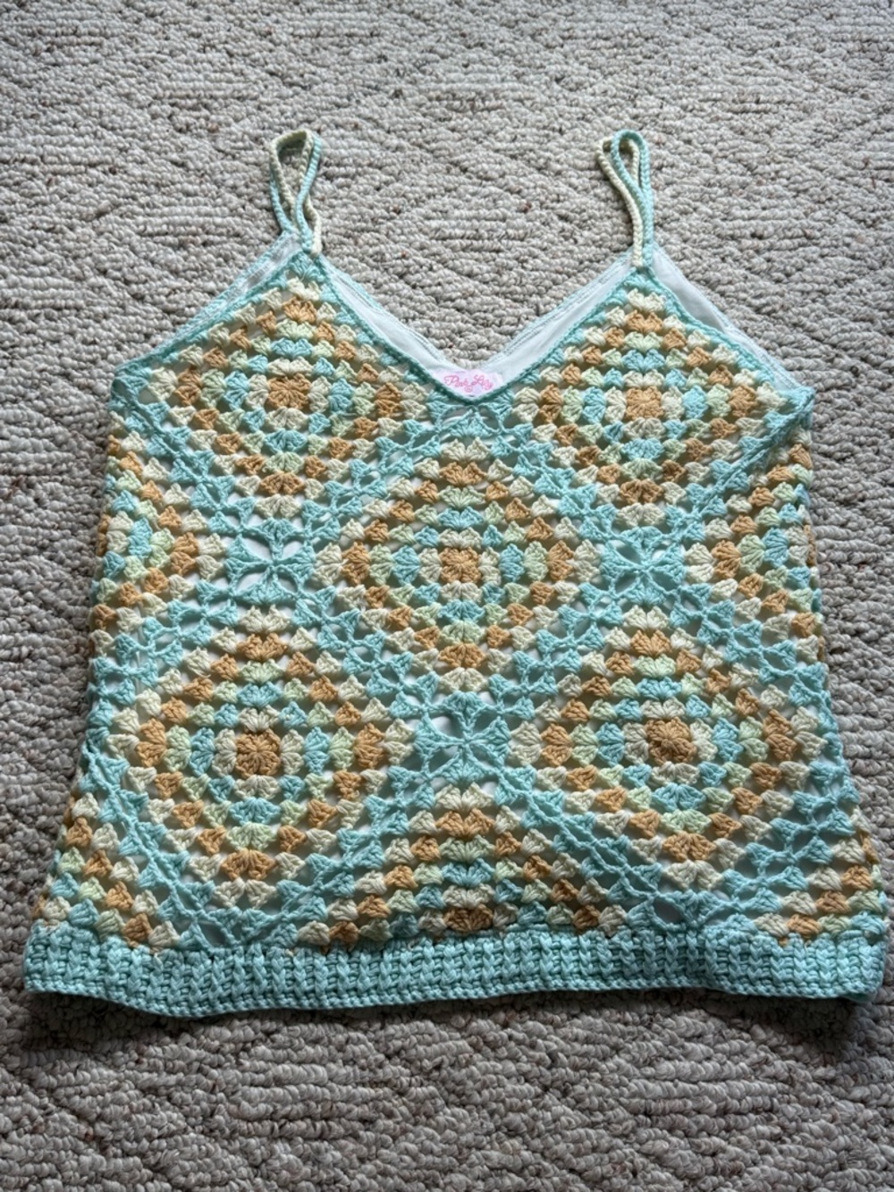Pink Lily Crochet Double Lined Diamond Tank Top
